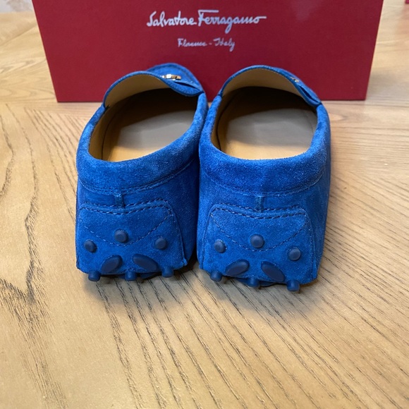 ❤️ Authentic Salvatore Ferragamo Blue Suede Loafers size 38 1/2 New in Box - Picture 9 of 9